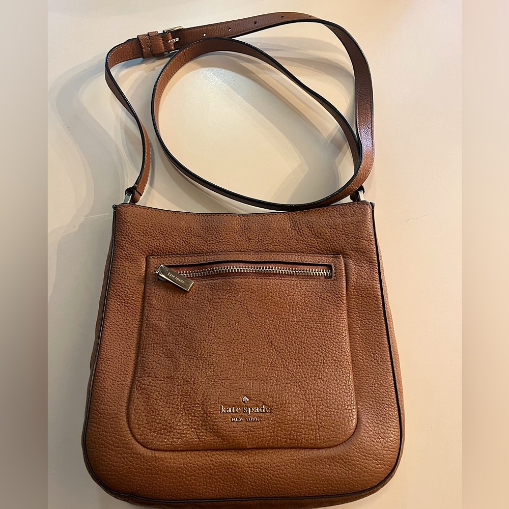 Kate spade brown leather crossbody bag with gold detail and leather  strap
